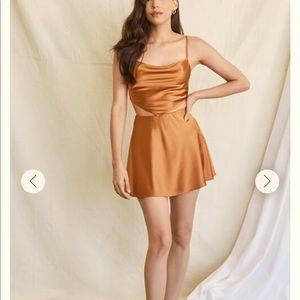 Rust colored satin-y a-line mini skirt